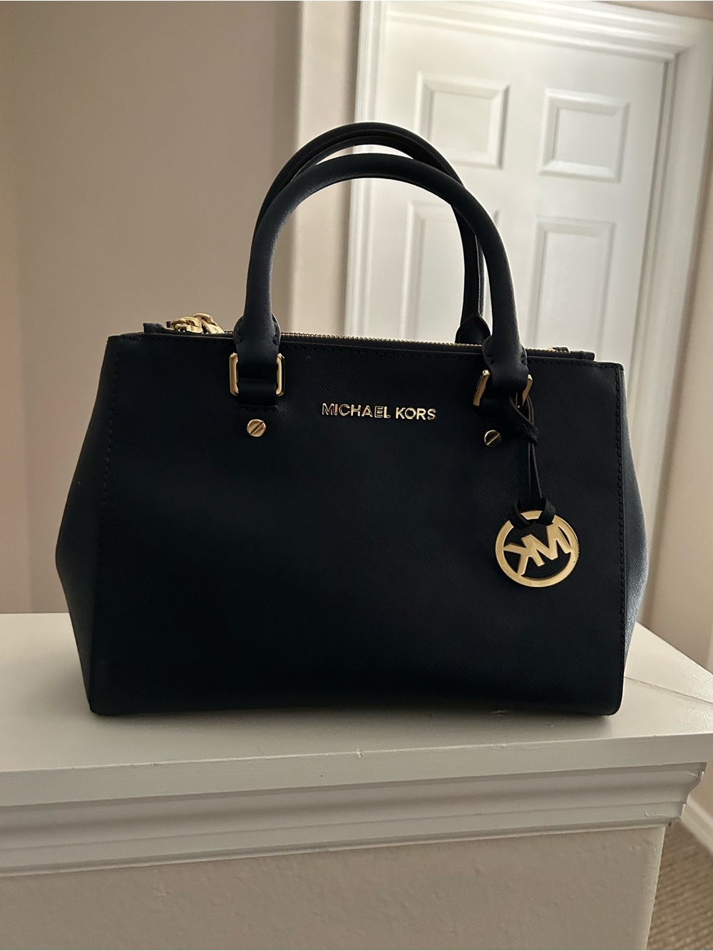 Michael Kors Sutton Medium Leather Satchel Blue